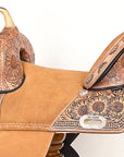 Hilason Western Horse Trail Barrel Floral Racing American Leather Saddle Tan