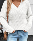 Textured Knit Ribbed Edge V-Neck Sweater