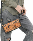 Wallet Hand Tooled Genuine Leather women bag western handbag purse