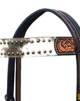 Hilason Horse Hand Carved American Hair On Leather Breast Collar Headstall Brown