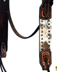 Hilason Horse Hand Carved American Hair On Leather Breast Collar Headstall Brown