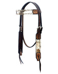 Hilason Horse Hand Carved American Hair On Leather Breast Collar Headstall Brown