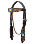 Hilason Horse Floral Hand Carved American Leather Breast Collar Headstall Beaded Brown