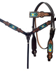 Hilason Horse Floral Hand Carved American Leather Breast Collar Headstall Beaded Brown