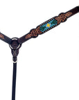 Hilason Horse Floral Hand Carved American Leather Breast Collar Headstall Beaded Brown