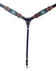 Hilason Horse Floral Hand Carved American Leather Breast Collar Headstall Beaded Brown