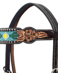 Hilason Horse Floral Hand Carved American Leather Breast Collar Headstall Beaded Brown