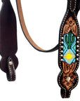Hilason Horse Floral Hand Carved American Leather Breast Collar Headstall Beaded Brown