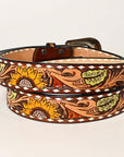 KBBTF102 OHLAY BEAUTIFULLY HAND TOOLED GENUINE AMERICAN LEATHER BELT MEN AND WOMEN