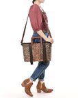 American Darling Adbg1298 Tote Hand Tooled Hair-On Genuine Leather Women Bag Western Handbag Purse