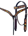 Hilason Horse Floral Hand Carved American Leather Breast Collar Headstall Beaded Brown