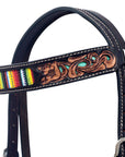 Hilason Horse Floral Hand Carved American Leather Breast Collar Headstall Beaded Brown
