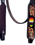 Hilason Horse Floral Hand Carved American Leather Breast Collar Headstall Beaded Brown