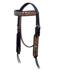 Hilason Horse Floral Hand Painted American Leather Breast Collar Headstall Cactus Brown