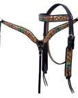 Hilason Horse Floral Hand Painted American Leather Breast Collar Headstall Cactus Brown