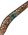 Hilason Horse Floral Hand Painted American Leather Breast Collar Headstall Cactus Brown
