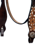 Hilason Horse Floral Hand Carved American Leather Breast Collar Headstall Concho Brown