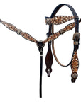 Hilason Horse Floral Hand Carved American Leather Breast Collar Headstall Concho Brown