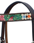 Hilason Horse Floral Hand Painted American Leather Breast Collar Headstall Brown