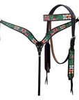 Hilason Horse Floral Hand Painted American Leather Breast Collar Headstall Brown