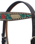 Hilason Horse Floral Hand Carved American Leather Breast Collar Headstall Brown