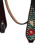 Hilason Horse Floral Hand Carved American Leather Breast Collar Headstall Brown