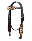 Hilason Horse Floral Hand Painted American Leather Breast Collar Headstall Brown