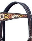 Hilason Horse Floral Hand Painted American Leather Breast Collar Headstall Brown