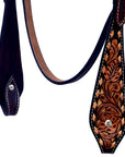 Hilason Horse Floral Hand Carved American Leather Breast Collar Headstall Brown