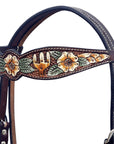 Hilason Horse Floral Hand Painted American Leather Breast Collar Headstall Brown