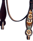 Hilason Horse Floral Hand Painted American Leather Breast Collar Headstall Brown