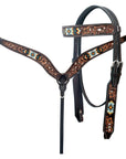 HILASON Western Leather Horse Headstall & Breast Collar Floral Beeded Brown | Leather Headstall | Leather Breast Collar