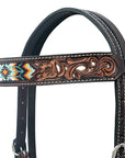 HILASON Western Leather Horse Headstall & Breast Collar Floral Beeded Brown | Leather Headstall | Leather Breast Collar