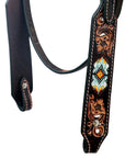 Hilason Western Horse Floral Hand Carved American Leather Headstall W/ Beaded Work Brown