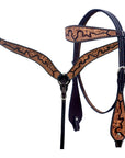 Hilason Horse Floral Hand Carved American Leather Breast Collar Headstall Brown