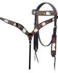 Hilason Horse Floral Hand Carved American Leather Breast Collar Headstall Brown