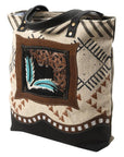 Ohlay Bags OHV113 Tote Hand Tooled Upcycled Canvas Genuine Leather Women Bag Western Handbag Purse