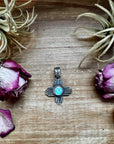 Zia Symbol Pendant with Golden Hill Turquoise – Sterling Silver – Native Made – Fits 8mm