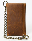 American Tanner Genuine Leather Rodeo Trifold Unisex Wallet With Chain Snap