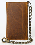 American Tanner Genuine Leather Rodeo Trifold Unisex Wallet With Chain Snap