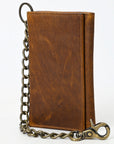American Tanner Genuine Leather Rodeo Trifold Unisex Wallet With Chain Snap