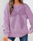 Solid Bow Patchwork Mineral Wash Sweatshirt