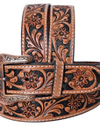 COMFYTACK Western Genuine Leather Belt for Men Women Cowboy Cowgirl Handmade Unisex Full Grain Heavy Duty Floral Tooled Belt