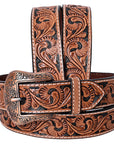 COMFYTACK Western Genuine Leather Belt for Men Women Cowboy Cowgirl Handmade Unisex Full Grain Heavy Duty Floral Tooled Belt