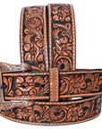 COMFYTACK Western Genuine Leather Belt for Men Women Cowboy Cowgirl Handmade Unisex Full Grain Heavy Duty Floral Tooled Belt