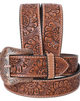 COMFYTACK Western Genuine Leather Belt for Men Women Cowboy Cowgirl Handmade Unisex Full Grain Heavy Duty Floral Tooled Belt