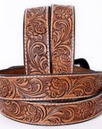 COMFYTACK Western Genuine Leather Belt for Men Women Cowboy Cowgirl Handmade Unisex Full Grain Heavy Duty Floral Tooled Belt