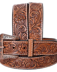 COMFYTACK Western Genuine Leather Belt for Men Women Cowboy Cowgirl Handmade Unisex Full Grain Heavy Duty Floral Tooled Belt