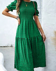 Smocked Short Sleeve Midi Dress