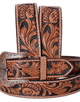 COMFYTACK Western Genuine Leather Belt for Men Women Cowboy Cowgirl Handmade Unisex Full Grain Heavy Duty Floral Tooled Belt